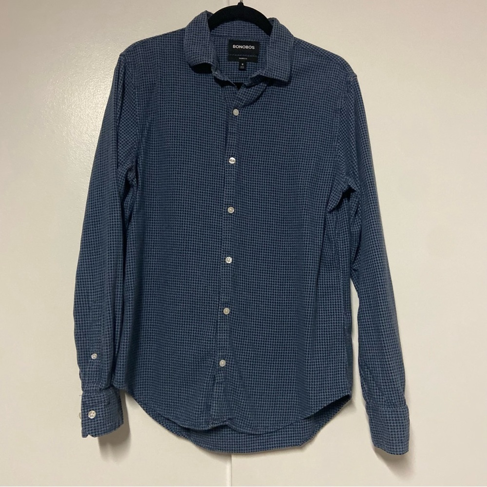 Bonobos Slim Fit Blue Houndstooth Textured Long Sleeve Shirt Size M